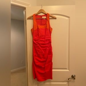 Nicole Miller size 4 dress, red with orange accent, only worn once
